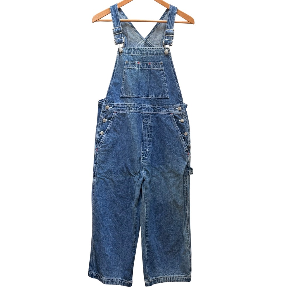 Gap Overalls Women S Blue Denim Carpenter Cropped Utility Straight Leg